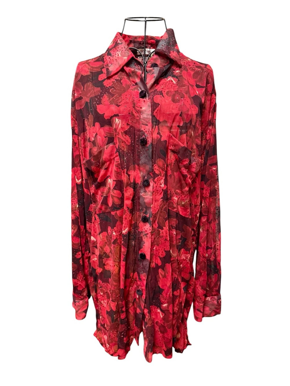 Char Santa Fe Red Floral Button-Up Blouse 2X